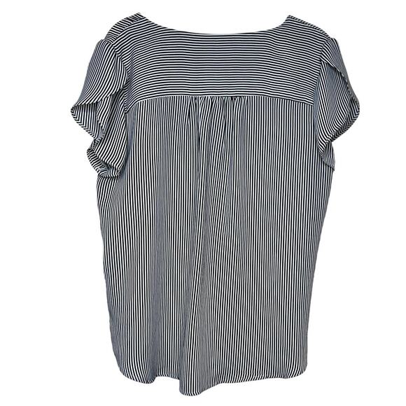 Philosophy Striped V-Neck Short Sleeve Blouse Size Medium Flutter Sleeves - Picture 6 of 9